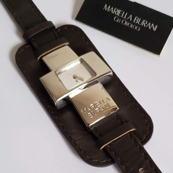 Italy MARIELA BURANI Cross Modernist Watch Silver Black Leather Strap Cruz - Picture 1 of 8
